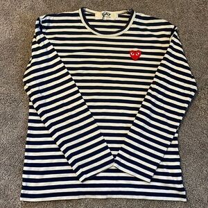 Comme Des Garcon Play Men’s L White/Navy Striped Shirt